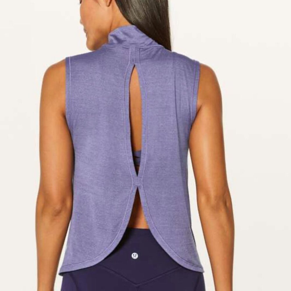 Lululemon‎ Women's Dusty Purple Twist & Reach Mock Neck Open Back Tank, Size 10 - Picture 3 of 7